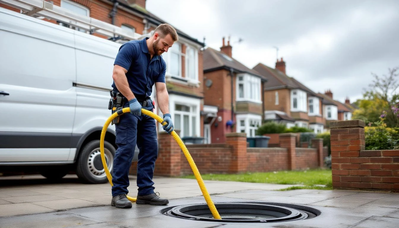 Professional drainage engineer unblocking a residential drain in Swindon, Wiltshire