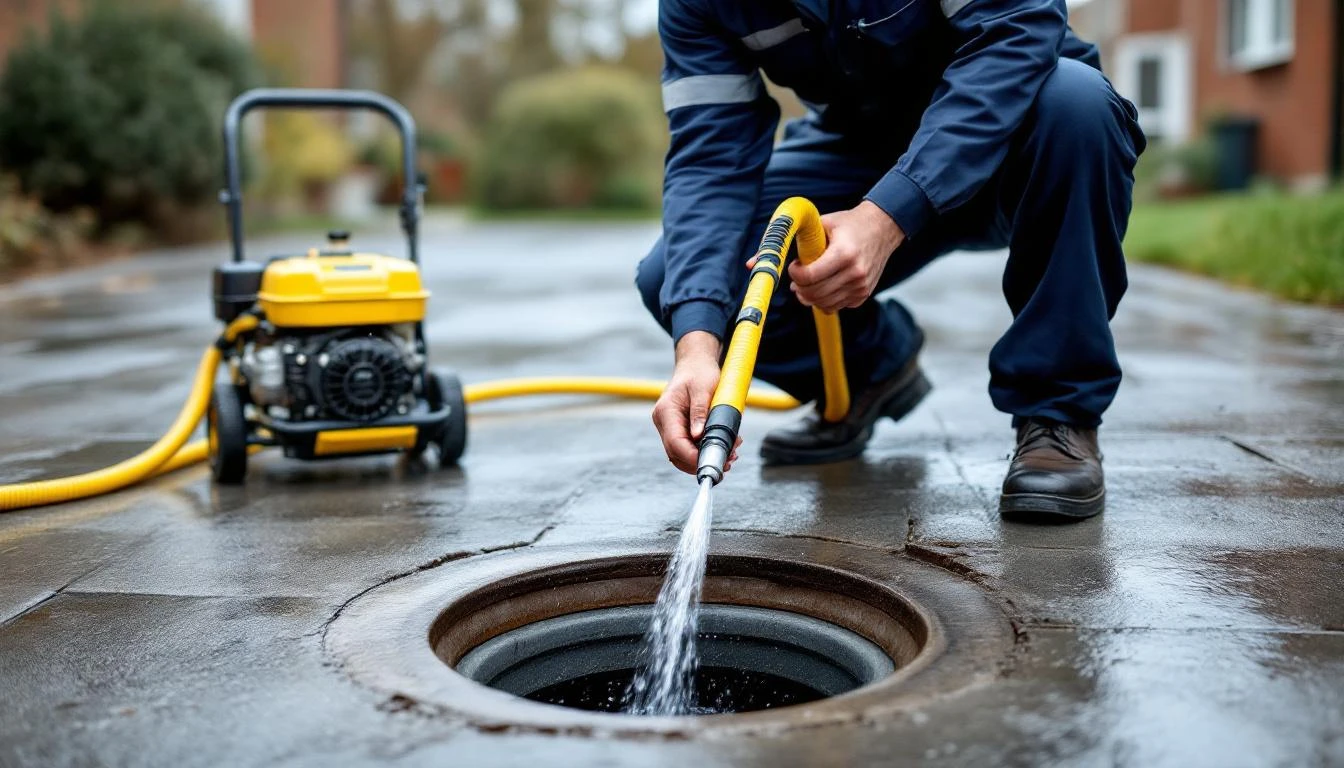 Professional drainage engineer carrying out drain repairs at a Swindon property
